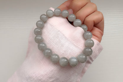 Natural Smokey Gray Hetian Nephrite Bracelet, Gray Nephrite Jade Beaded Bracelet, 天然青海料和田玉浅烟灰色圆珠玉手串