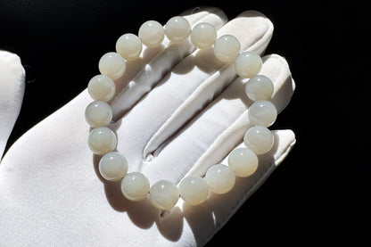 Natural Smokey Gray Hetian Nephrite Bracelet, Gray Nephrite Jade Beaded Bracelet, 天然青海料和田玉浅烟灰色圆珠玉手串