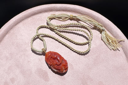 Certified Natural Baoshan Nanhong Agate in Red and White Material, Hand Carved Nanhong South Red Agate Phoenix Pendant, 天然保山南红玛瑙手工精雕凤凰吊坠