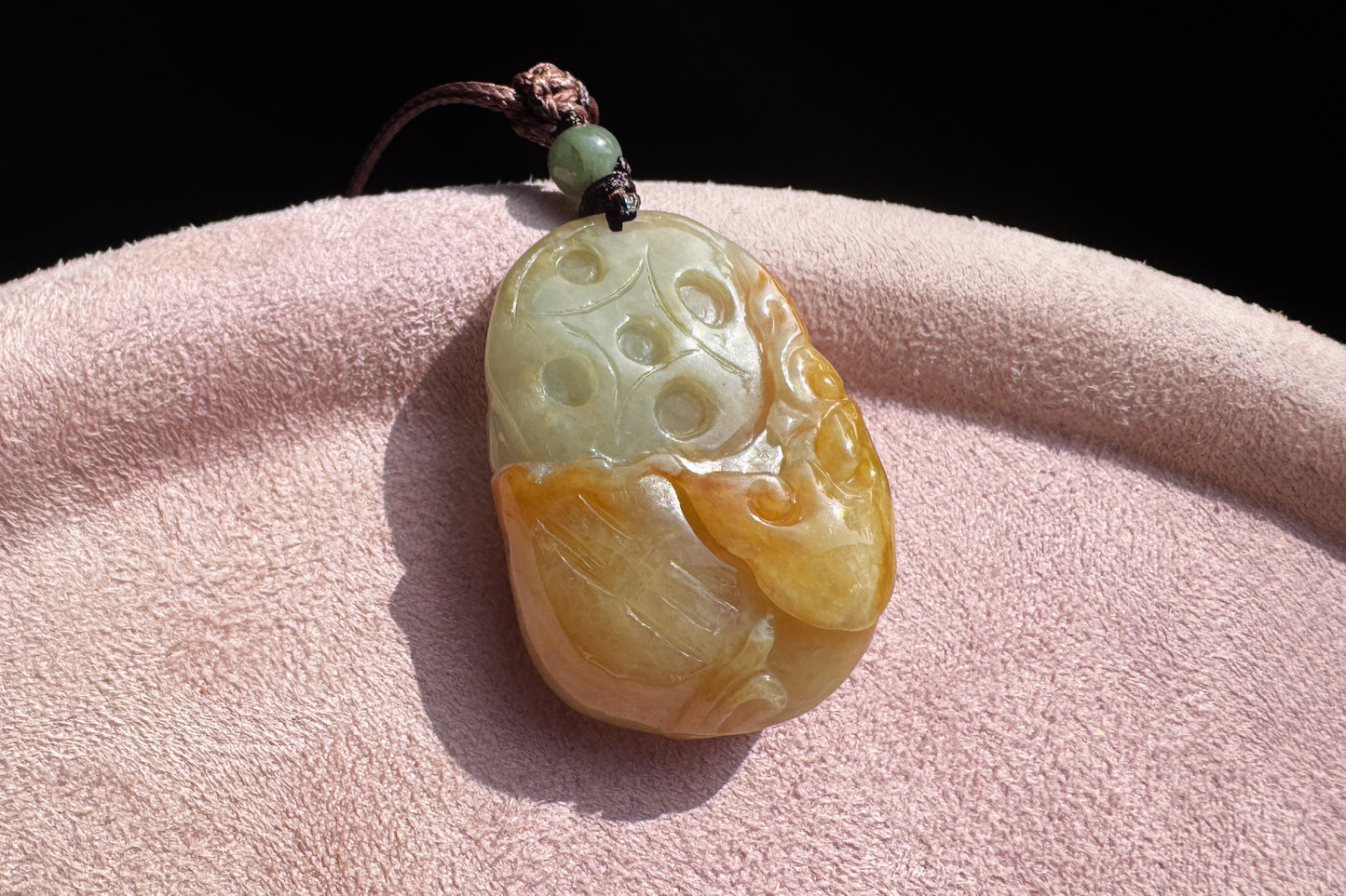 Genuine Grade A Jadeite Jade Hand Carved Kirin Pendant, Natural duo Color Green and Yellow Jade, Double-sides Carving, 天然缅甸A货翡翠老坑双色麒麟吊坠