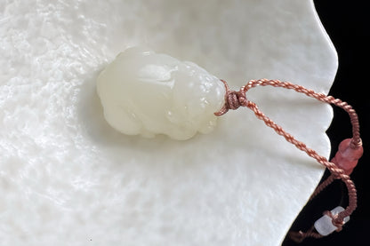 Small Natural Mutton Fat Hetian Nephrite PiXiu Pendant, Carved White Nephrite Jade Pixiu, Suet Jade Necklace, 天然羊脂白玉貔貅吊坠