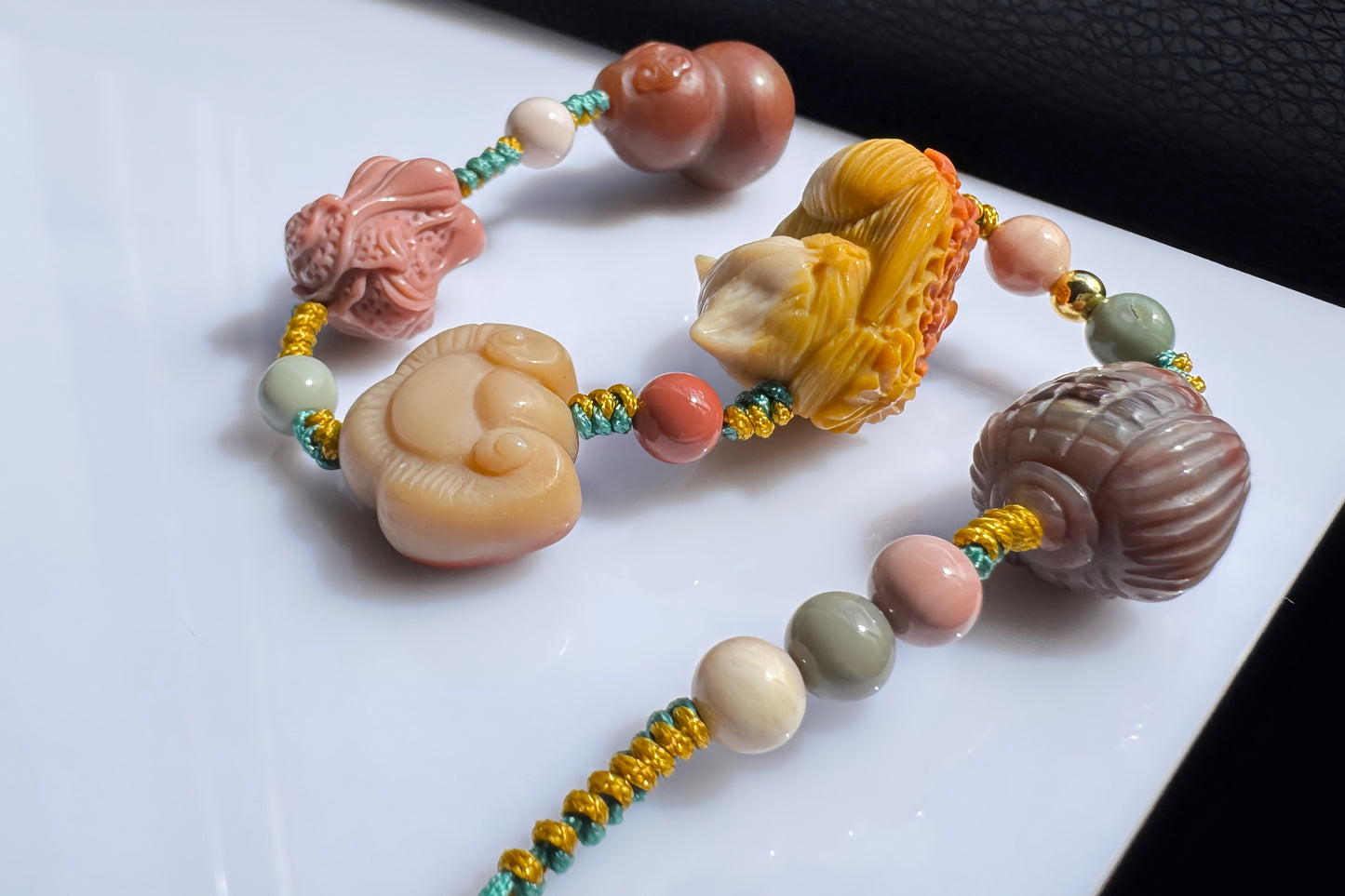 Natural Alashan Bracelet with Carved Alxa Onyx Charms, Hand Carved Top Grade Alashan Rocks, Handmade Alashan Bracelet, 天然全玉化阿拉善手工精雕配饰编绳手链