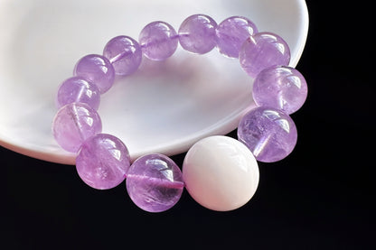 15mm Natural Lavender Amethyst Bracelet, Genuine Tridacna Bead Bracelet 20mm, Large Gemstone Statement Jewelry, Purple Crystal Bracelet