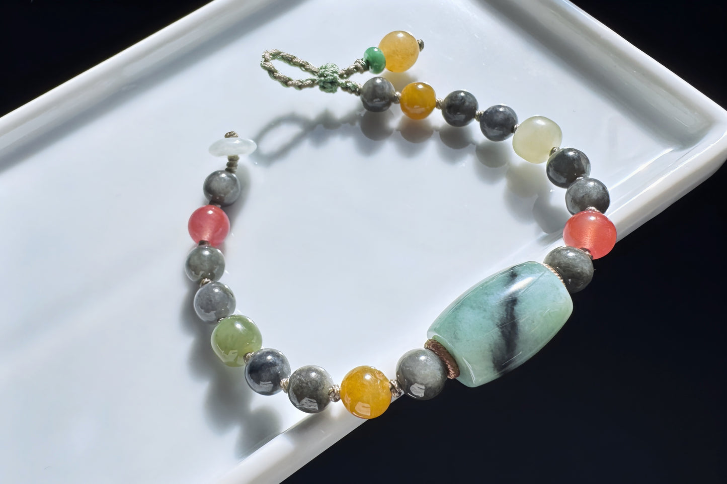 Natural Black and White Jadeite Jade Beads Bracelet, Hand Braided Black Jade Bracelet with Nanhong and Nephrite Beads, 保真天然缅甸A货翡翠飘绿乌鸡料手链