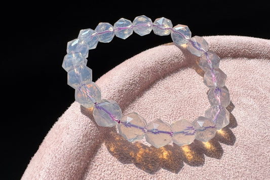 Natural Milky Lavender Moon Quartz Beaded Bracelet, Faceted Lavender Moon Quartz, 天然奶油体钻切切面紫玉晶手串