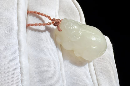 Small Natural Mutton Fat Hetian Nephrite PiXiu Pendant, Carved White Nephrite Jade Pixiu, Suet Jade Necklace, 天然羊脂白玉貔貅吊坠