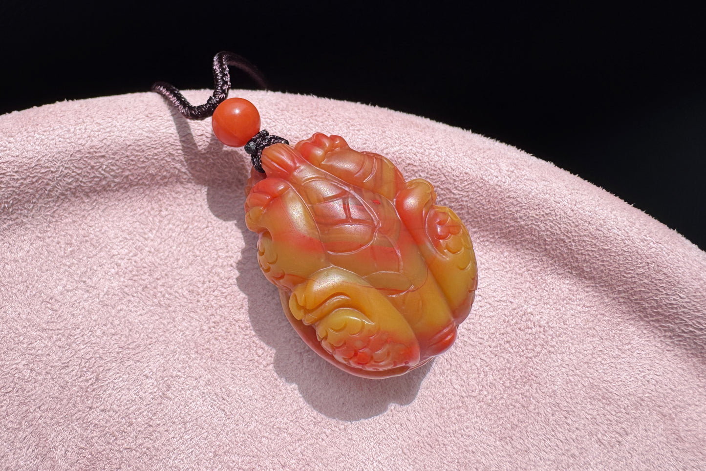 Certified High Grade Natural Nanhong Hand Carved Dragon Turtle Pendant, Yellow Nanhong Dragon Turtle Pendant, 天然黄皮包浆南红手工精雕龙龟吊坠