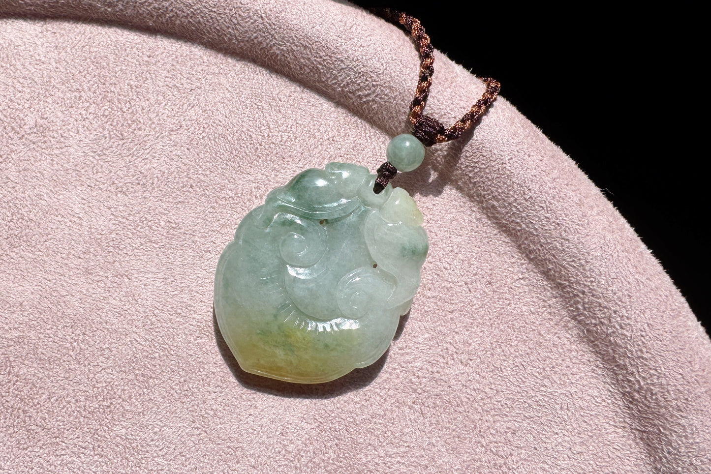 Certified Grade A Jadeite Jade Hand Carved Ruyi Pendant, Natural Carved Jade Pendant Necklace, 天然缅甸A货老坑冰润飘花黄绿双彩如意翡翠吊坠