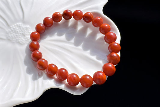 9mm Certified Natural Nanhong Agate Beads in Satin Polishing, Untreated Nanhong Agate Bracelet, 天然南红玛瑙哑光火焰玫瑰红手串