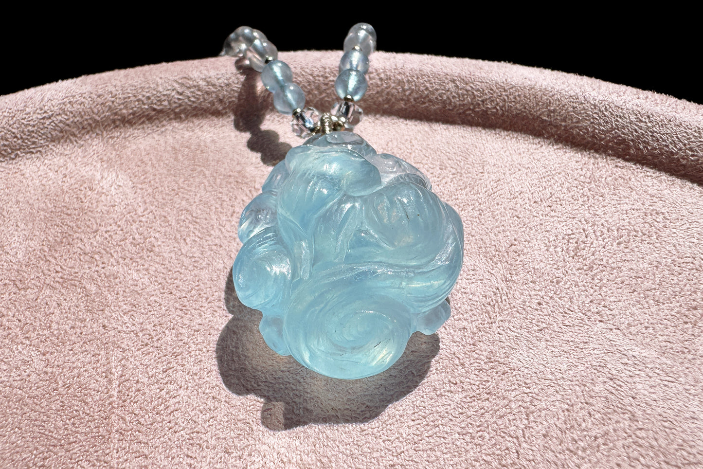 Natural High Grade Icy Aquamarine Nine Tailed Fox Pendant, Hand Carved Aquamarine, March Birthstone Fox Pendant, 天然精品海蓝宝手工精雕九尾狐吊坠