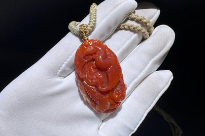 Certified Natural Baoshan Nanhong Agate in Red and White Material, Hand Carved Nanhong South Red Agate Phoenix Pendant, 天然保山南红玛瑙手工精雕凤凰吊坠