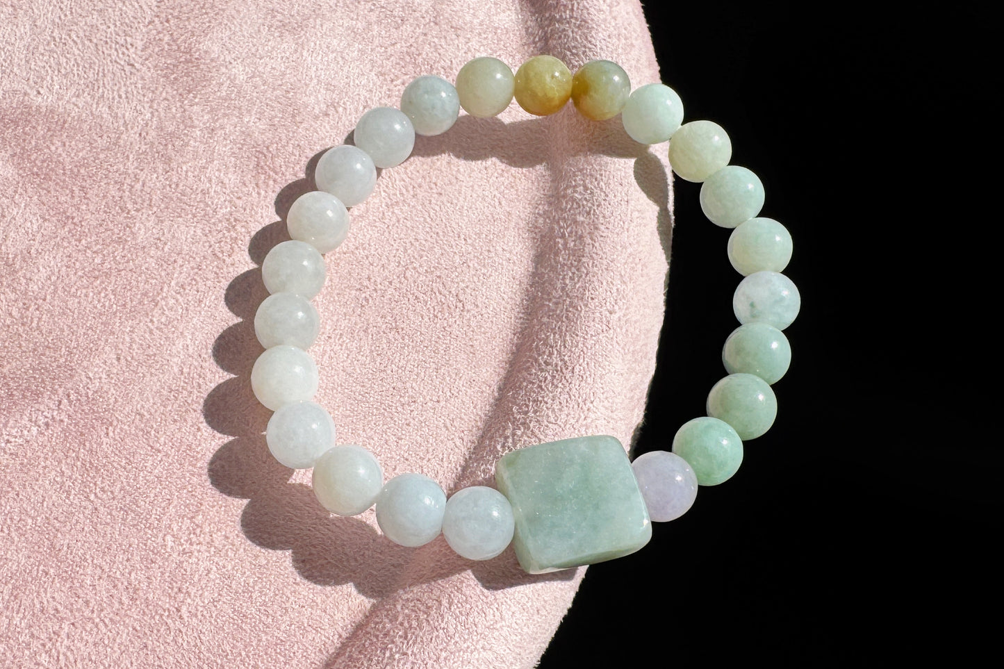 Natural Grade A Jadeite Jade Multi-Colors Bracelet, Jadeite Jade Beaded Bracelet, 天然A货翡翠多彩玉珠手串搭配翡翠无事牌