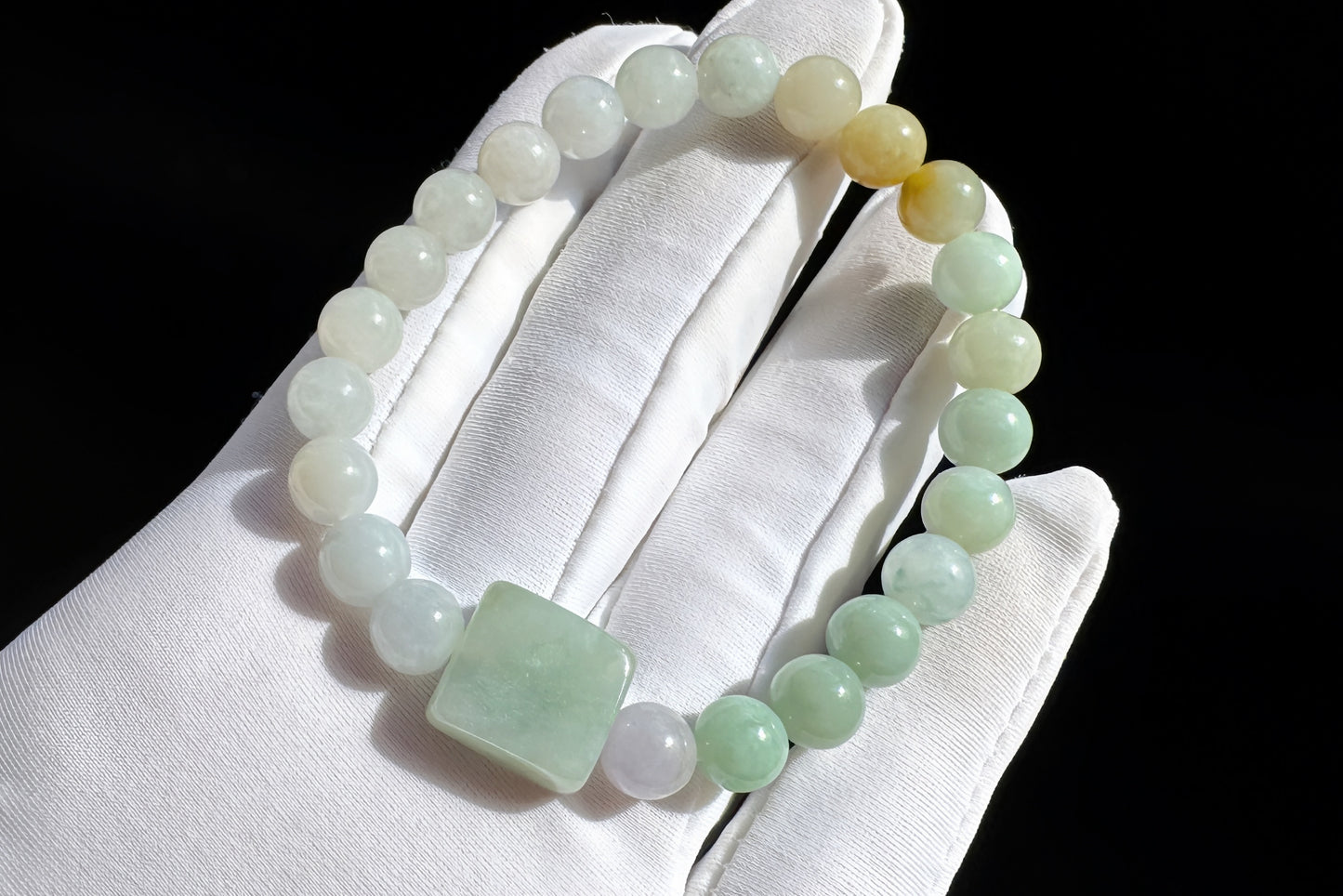 Natural Grade A Jadeite Jade Multi-Colors Bracelet, Jadeite Jade Beaded Bracelet, 天然A货翡翠多彩玉珠手串搭配翡翠无事牌