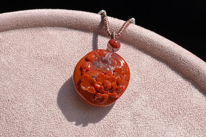 Natural Nanhong Agate Hand Carved Butterfly and Peony Pendant, Chinese South Red Agate Necklace, 天然川料南红手工精雕蝶恋花吊坠