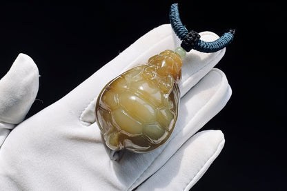 High Grade Natural Hetian Nephrite Hand Carved Dragon Turtle Pendant, Brown Sugar Nephrite Jade Dragon Turtle Pendant, 天然精品手工精雕糖白玉龙龟吊坠