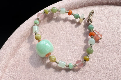 Natural Green Jadeite Jade Hand Braided Bracelet, Grade A Jade Beads in Multi-colors, Jade Bracelet, Jade Lu Lu Tong, 天然A货果绿色翡翠路路通配多宝翡翠珠手编手链