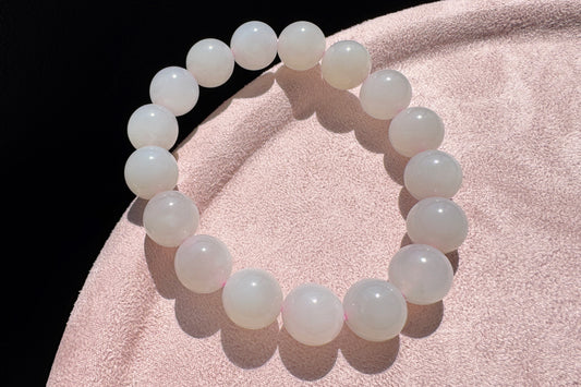 11mm Certified Natural Oufen Hetian Nephrite Bracelet, Icy Pink Hetian Nephrite Jade Beads Bracelet, 天然青海料藕粉和田玉圆珠手串