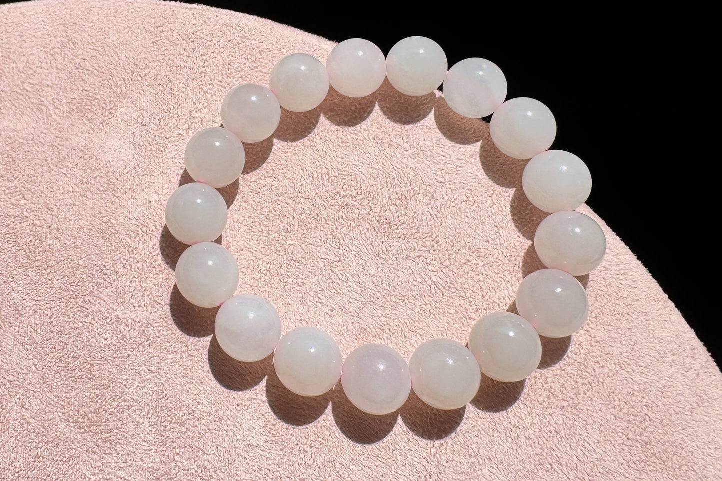 11mm Certified Natural Oufen Hetian Nephrite Bracelet, Icy Pink Hetian Nephrite Jade Beads Bracelet, 天然青海料藕粉和田玉圆珠手串