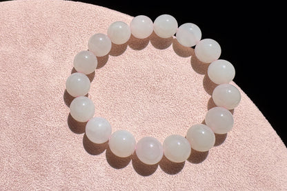 11mm Certified Natural Oufen Hetian Nephrite Bracelet, Icy Pink Hetian Nephrite Jade Beads Bracelet, 天然青海料藕粉和田玉圆珠手串