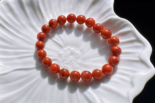 9mm Certified Natural Nanhong Agate Beads in Satin Polishing, Untreated Nanhong Agate Bracelet, 天然南红玛瑙哑光火焰玫瑰红手串