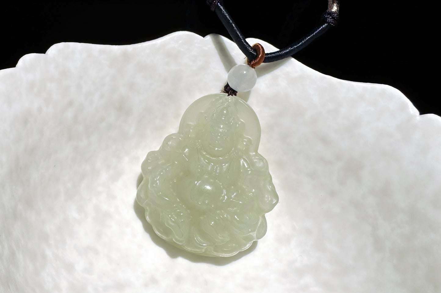Certified Natural Icy Hetian Nephrite Mahakala Pendant, Carved Sunny Lake Green Nephrite Jade Pendant, 天然冰底晴水料和田玉大黑天吊坠