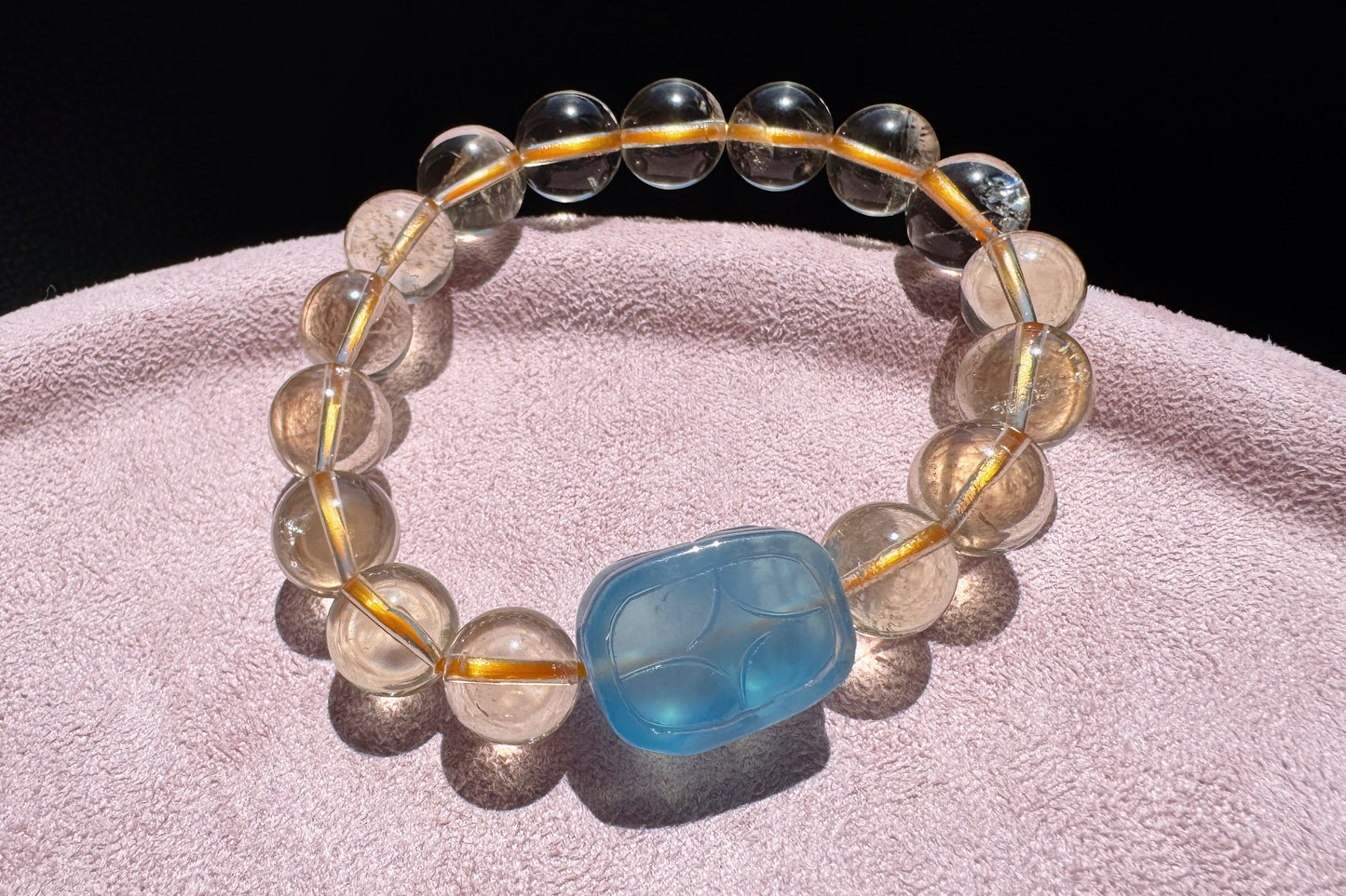 Certified Natrual Aquamarine and Lemon Citrine Bracelet, Lemon Quartz Bracelet, Aquamarine Pi-Xiu, Wealth Bracelet, 天然海蓝宝貔貅搭配柠檬黄水晶手串