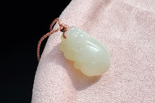 Small Natural Mutton Fat Hetian Nephrite PiXiu Pendant, Carved White Nephrite Jade Pixiu, Suet Jade Necklace, 天然羊脂白玉貔貅吊坠