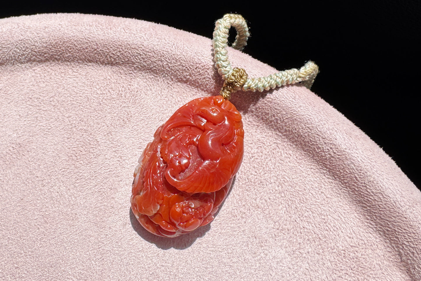 Certified Natural Baoshan Nanhong Agate in Red and White Material, Hand Carved Nanhong South Red Agate Phoenix Pendant, 天然保山南红玛瑙手工精雕凤凰吊坠
