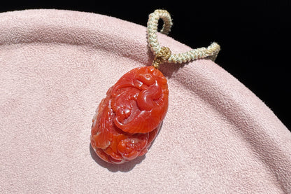 Certified Natural Baoshan Nanhong Agate in Red and White Material, Hand Carved Nanhong South Red Agate Phoenix Pendant, 天然保山南红玛瑙手工精雕凤凰吊坠