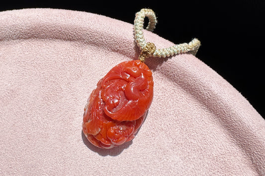 Certified Natural Baoshan Nanhong Agate in Red and White Material, Hand Carved Nanhong South Red Agate Phoenix Pendant, 天然保山南红玛瑙手工精雕凤凰吊坠