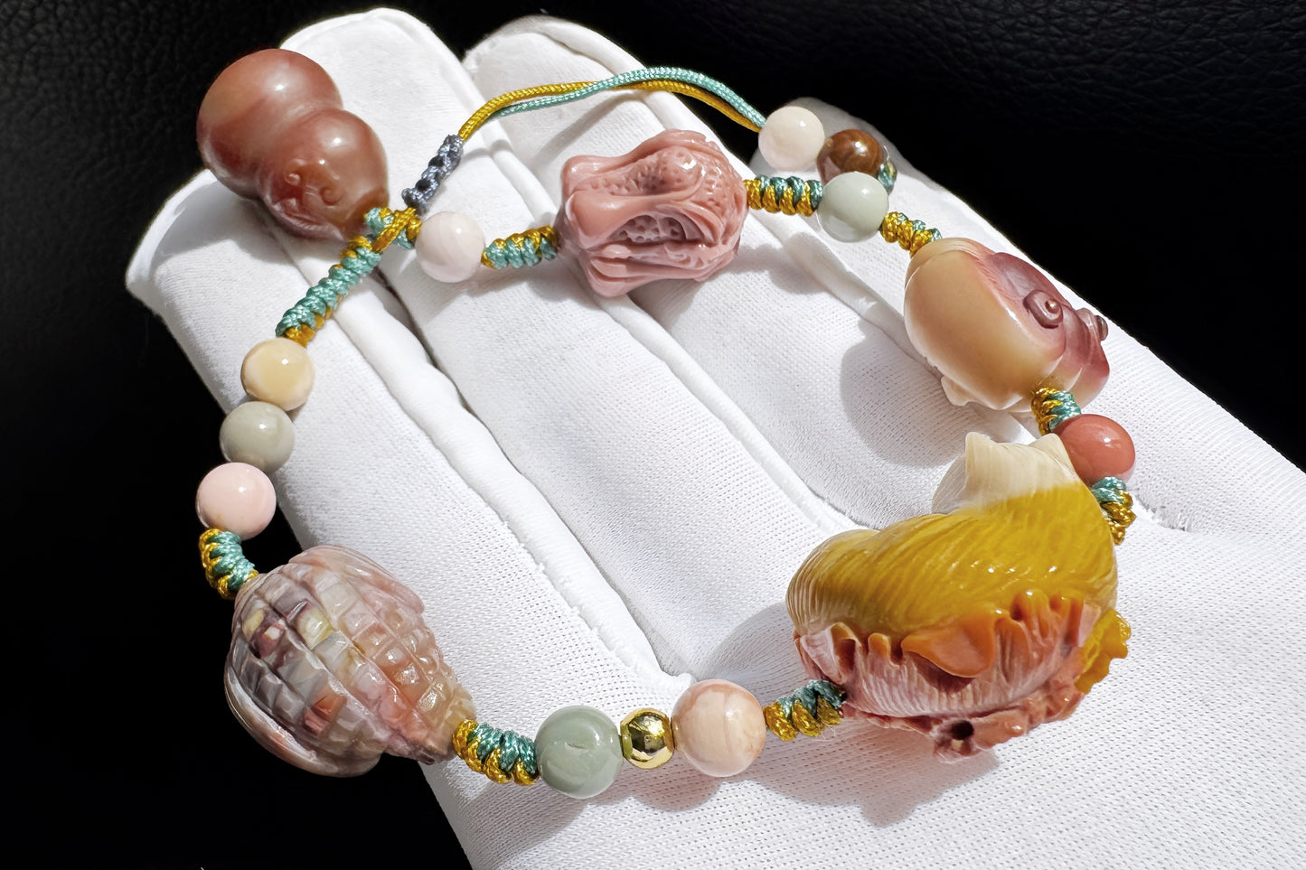 Natural Alashan Bracelet with Carved Alxa Onyx Charms, Hand Carved Top Grade Alashan Rocks, Handmade Alashan Bracelet, 天然全玉化阿拉善手工精雕配饰编绳手链