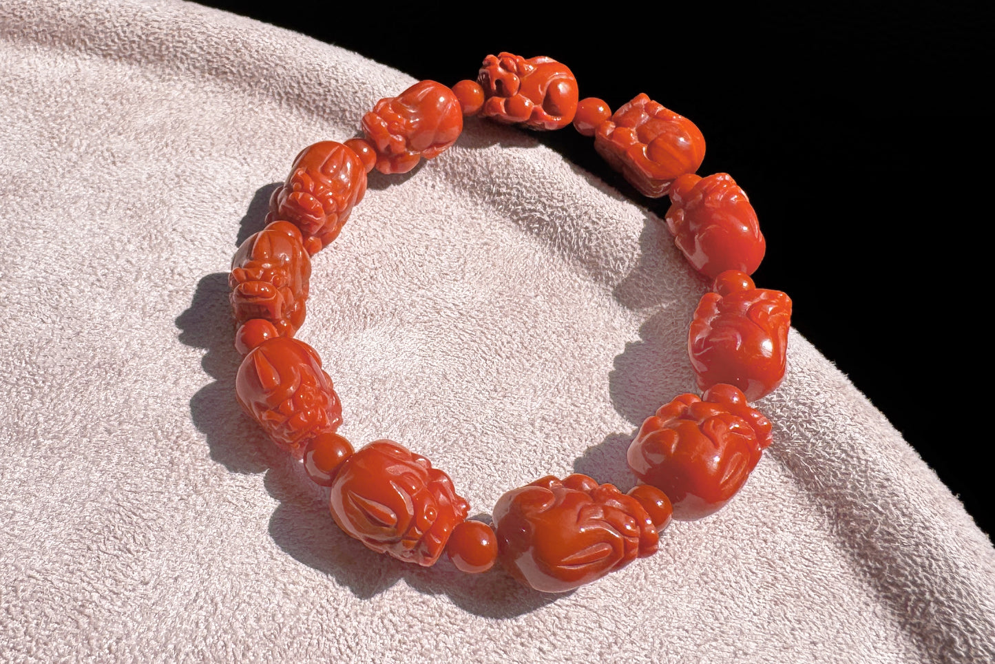 Certified Natural Untreated Nanhong Agate Bracelet, Carved Southern Red Agate PiXiu Bead Bracelet, Nanhong PiXiu, 天然无烤满色满肉凉山南红雕刻貔貅手串