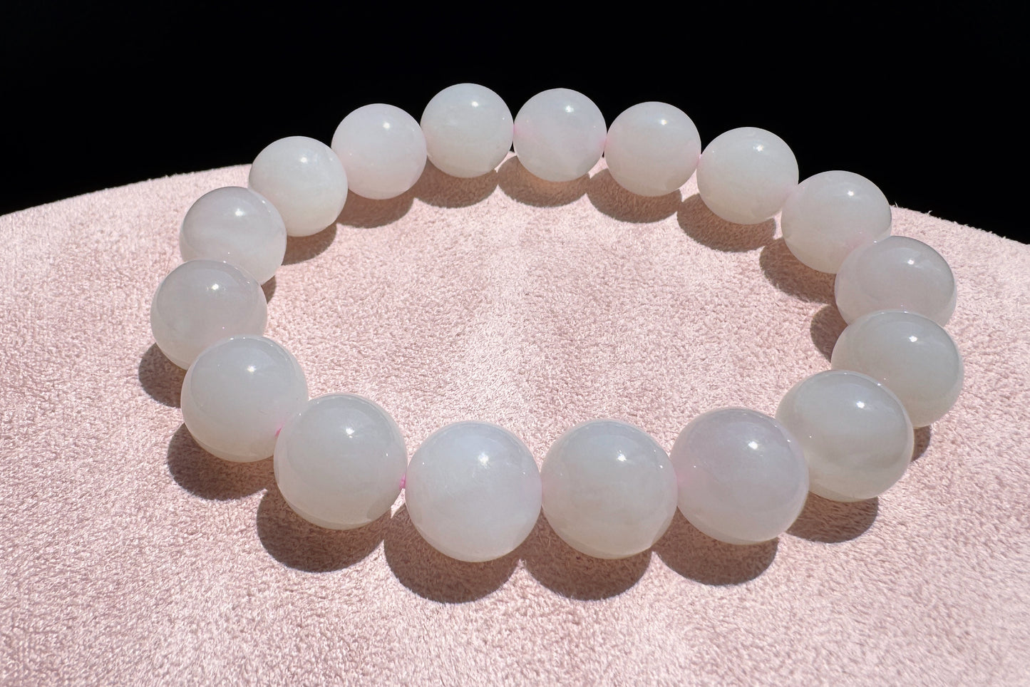 11mm Certified Natural Oufen Hetian Nephrite Bracelet, Icy Pink Hetian Nephrite Jade Beads Bracelet, 天然青海料藕粉和田玉圆珠手串