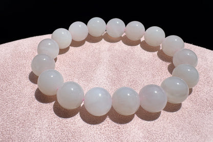 11mm Certified Natural Oufen Hetian Nephrite Bracelet, Icy Pink Hetian Nephrite Jade Beads Bracelet, 天然青海料藕粉和田玉圆珠手串