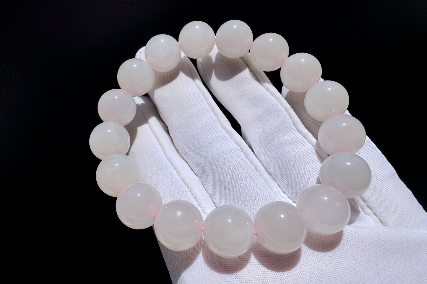 11mm Certified Natural Oufen Hetian Nephrite Bracelet, Icy Pink Hetian Nephrite Jade Beads Bracelet, 天然青海料藕粉和田玉圆珠手串