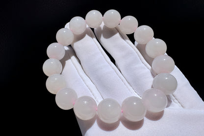 11mm Certified Natural Oufen Hetian Nephrite Bracelet, Icy Pink Hetian Nephrite Jade Beads Bracelet, 天然青海料藕粉和田玉圆珠手串