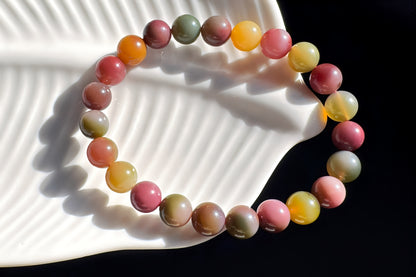 Natural Yanyuan Origin Agate Beaded Bracelet, Rainbow Color Yan-yuan Agate Bracelet, 天然盐源彩虹玛瑙西瓜色圆珠手串