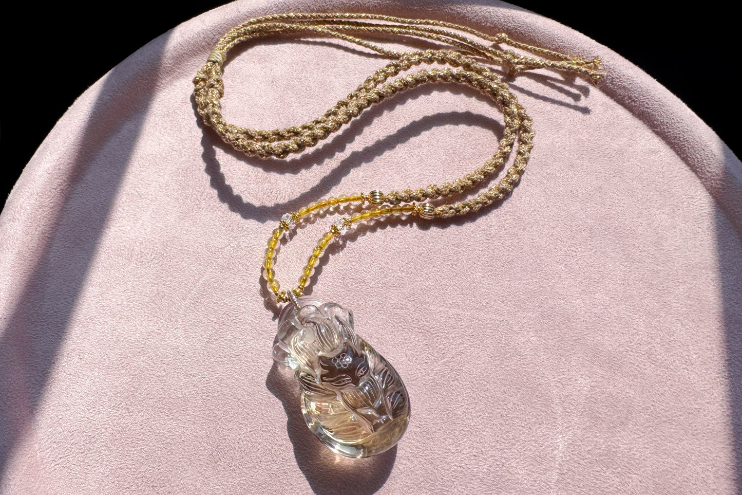 Natural Smokey Citrine Hand Carved Nine Tailed Fox and Money Bag Pendant, Smokey Citrine Necklace, 天然茶黄晶手工精雕九尾狐钱袋子吊坠