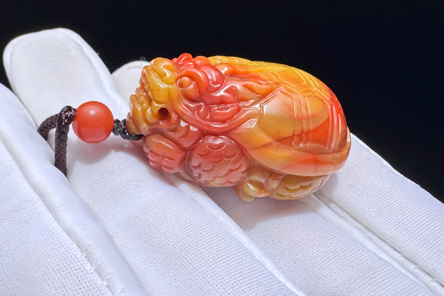 Certified High Grade Natural Nanhong Hand Carved Dragon Turtle Pendant, Yellow Nanhong Dragon Turtle Pendant, 天然黄皮包浆南红手工精雕龙龟吊坠