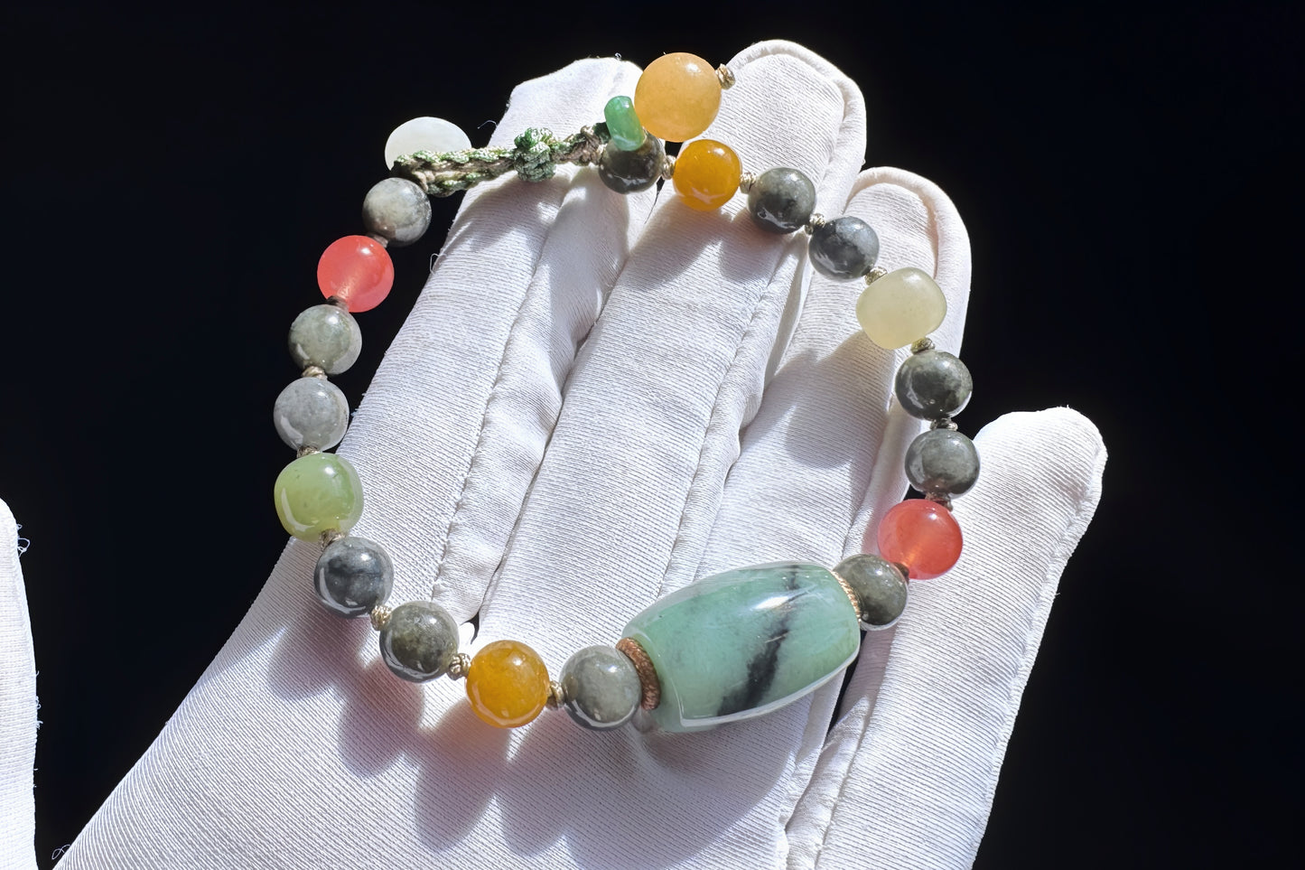 Natural Black and White Jadeite Jade Beads Bracelet, Hand Braided Black Jade Bracelet with Nanhong and Nephrite Beads, 保真天然缅甸A货翡翠飘绿乌鸡料手链