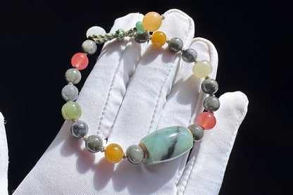 Natural Black and White Jadeite Jade Beads Bracelet, Hand Braided Black Jade Bracelet with Nanhong and Nephrite Beads, 保真天然缅甸A货翡翠飘绿乌鸡料手链