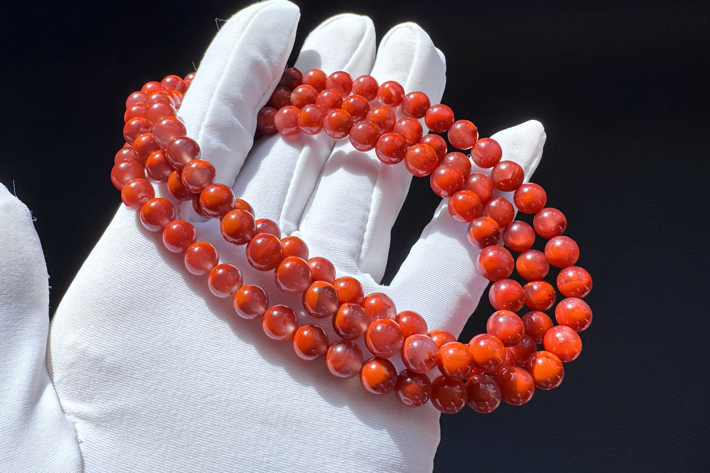 Certified Natural Nanhong Agate Bracelet, Nanhong Bracelet, Untreated Nanhong Agate Beads Jelly Like Texture, 天然南红玛瑙火焰纹圆珠多圈手串