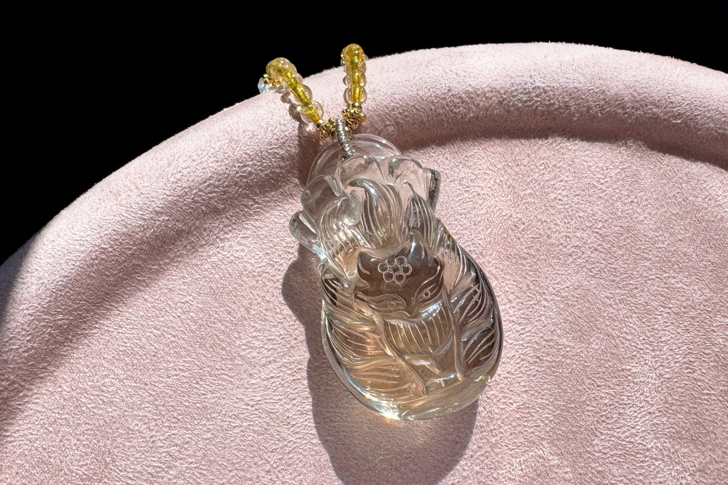 Natural Smokey Citrine Hand Carved Nine Tailed Fox and Money Bag Pendant, Smokey Citrine Necklace, 天然茶黄晶手工精雕九尾狐钱袋子吊坠