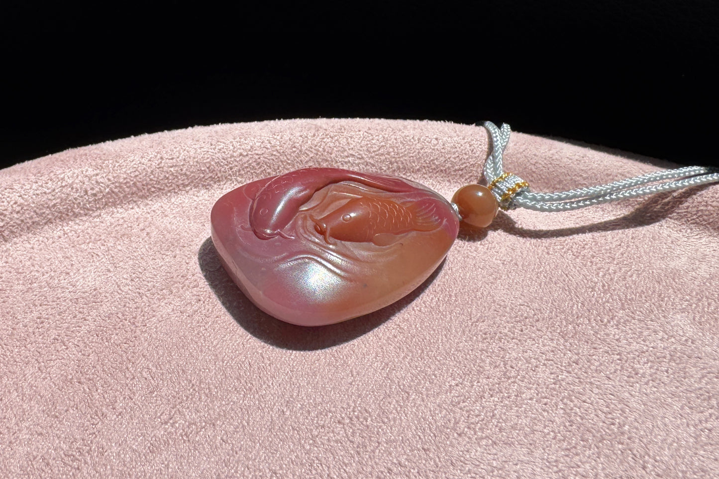 Natural Yanyuan Agate Hand Carved Twin Fish and Lotus Pendant, High Grade Yanyuan Fish and Lotus Necklace, 天然满色满肉盐源玛瑙精雕双鱼荷莲吊坠