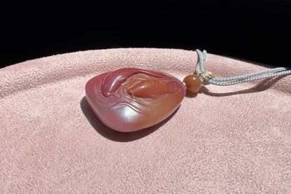 Natural Yanyuan Agate Hand Carved Twin Fish and Lotus Pendant, High Grade Yanyuan Fish and Lotus Necklace, 天然满色满肉盐源玛瑙精雕双鱼荷莲吊坠