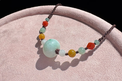 Certified Natural Grade A Jadeite Jade Hand Braided Adjustable Necklace, Jadeite Jade Necklace, 保真天然A货翡翠厚装路路通手编锁骨链项链