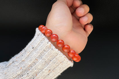 9mm Certified Natural Nanhong Agate Beads in Satin Polishing, Untreated Nanhong Agate Bracelet, 天然南红玛瑙哑光火焰玫瑰红手串
