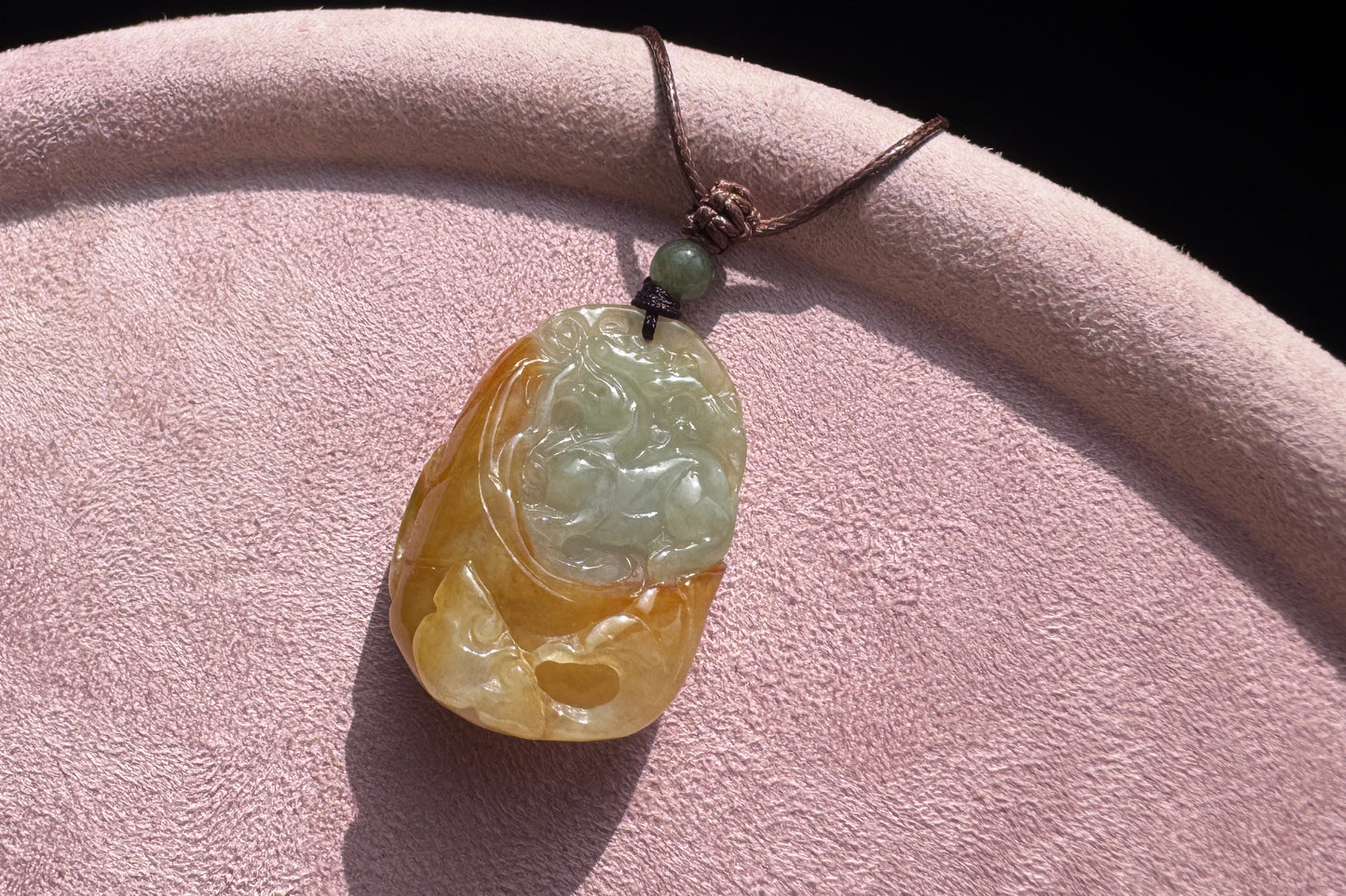 Genuine Grade A Jadeite Jade Hand Carved Kirin Pendant, Natural duo Color Green and Yellow Jade, Double-sides Carving, 天然缅甸A货翡翠老坑双色麒麟吊坠