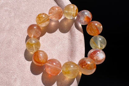 17.5mm Chunky Natural Red and Yellow Hematoid Quartz Bracelet, High grade Hematoid Quartz with Rainbows, 天然红黄双色胶花大珠珠手串