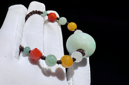 Certified Natural Grade A Jadeite Jade Hand Braided Adjustable Necklace, Jadeite Jade Necklace, 保真天然A货翡翠厚装路路通手编锁骨链项链